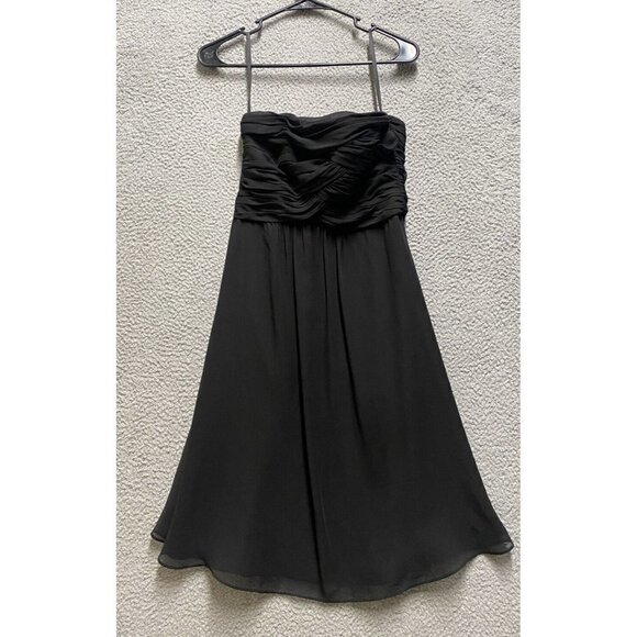 White House Black Market Dresses & Skirts - White House Black Market Black Ruched Top Chiffon A-Line Dress Womens Size 2
